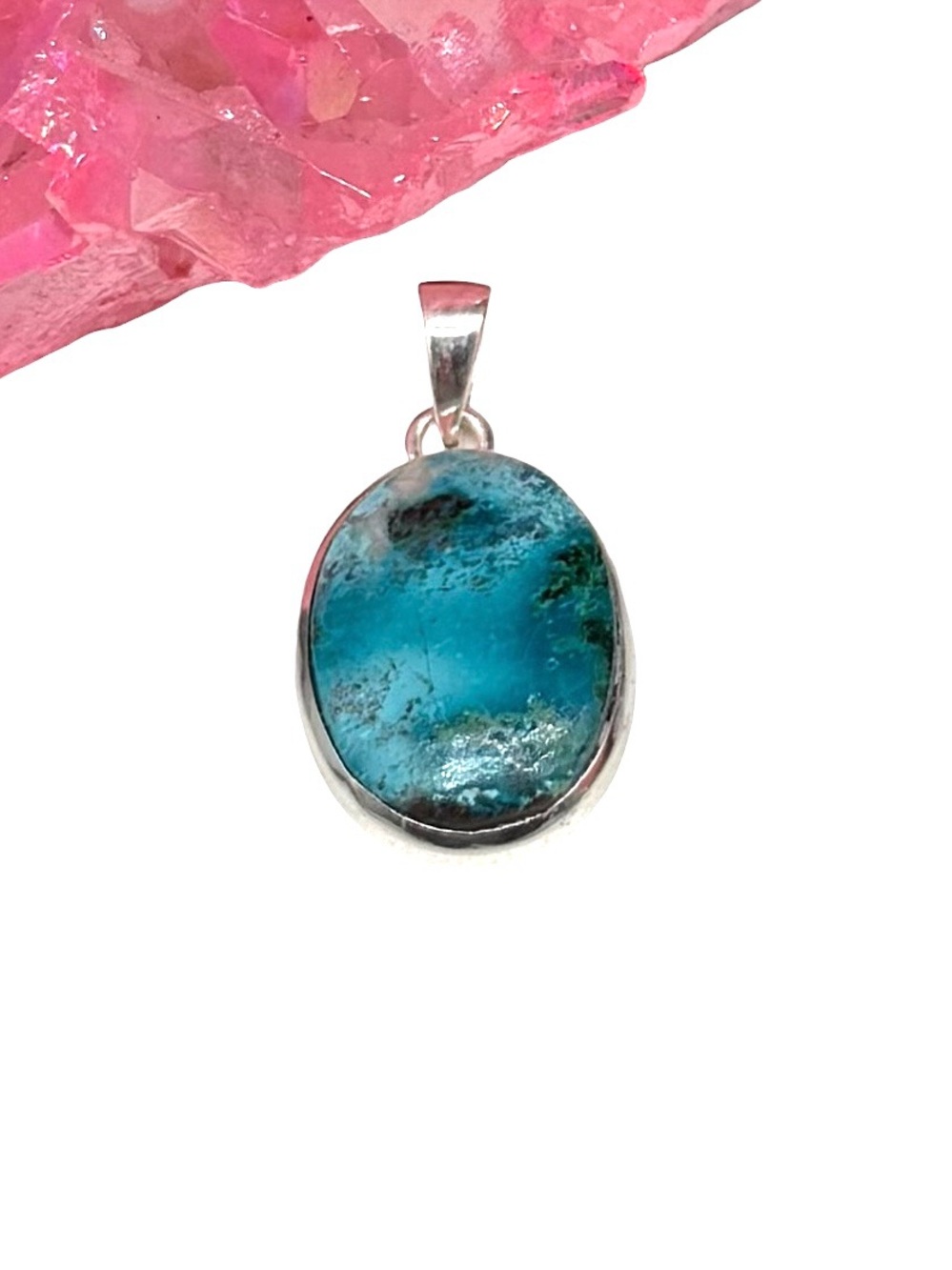 Peruvian Blue Opal Necklace Pendant 925 Sterling Silver Plated